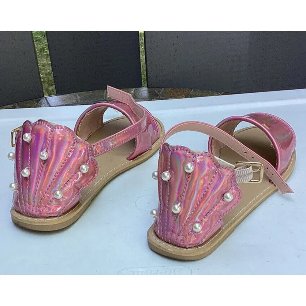 crewcuts girls pink sandals Pearls Shell Back Design Big Girls Sz 1